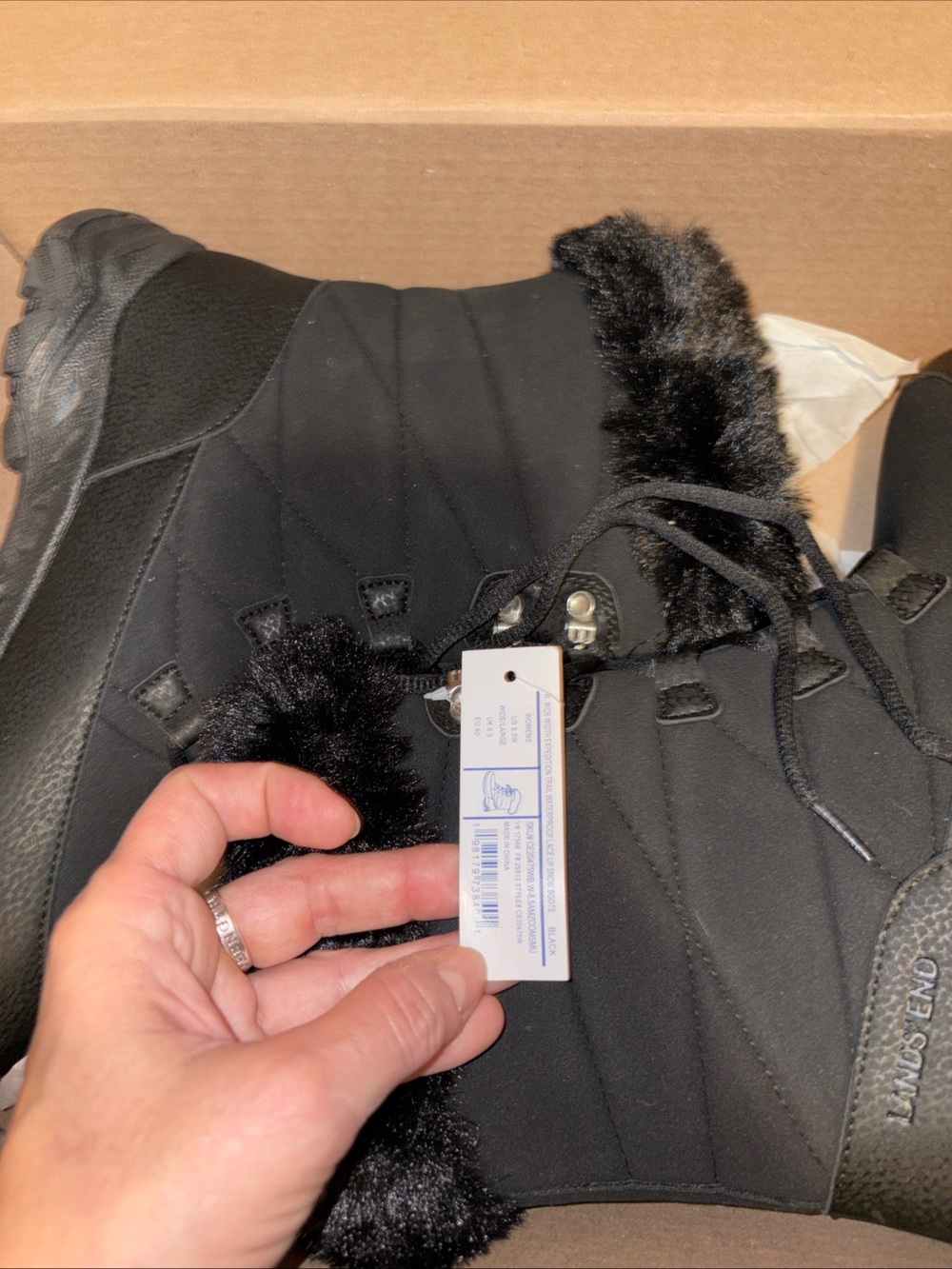 Lands' End Black Faux-Fur Cuff Winter Lace-Up Boot - Picture 7 of 7